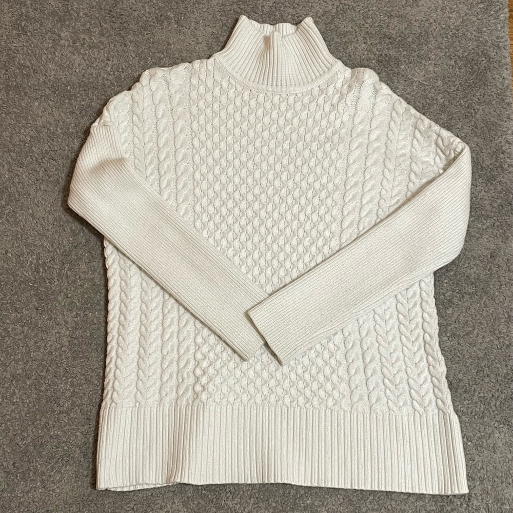 cable knit mock neck sweater
